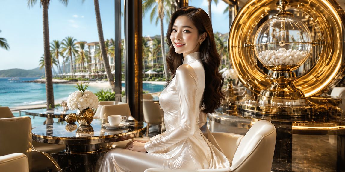 Người phụ nữ mặc áo dài tại Phú Quốc tham gia xổ số trực tuyến